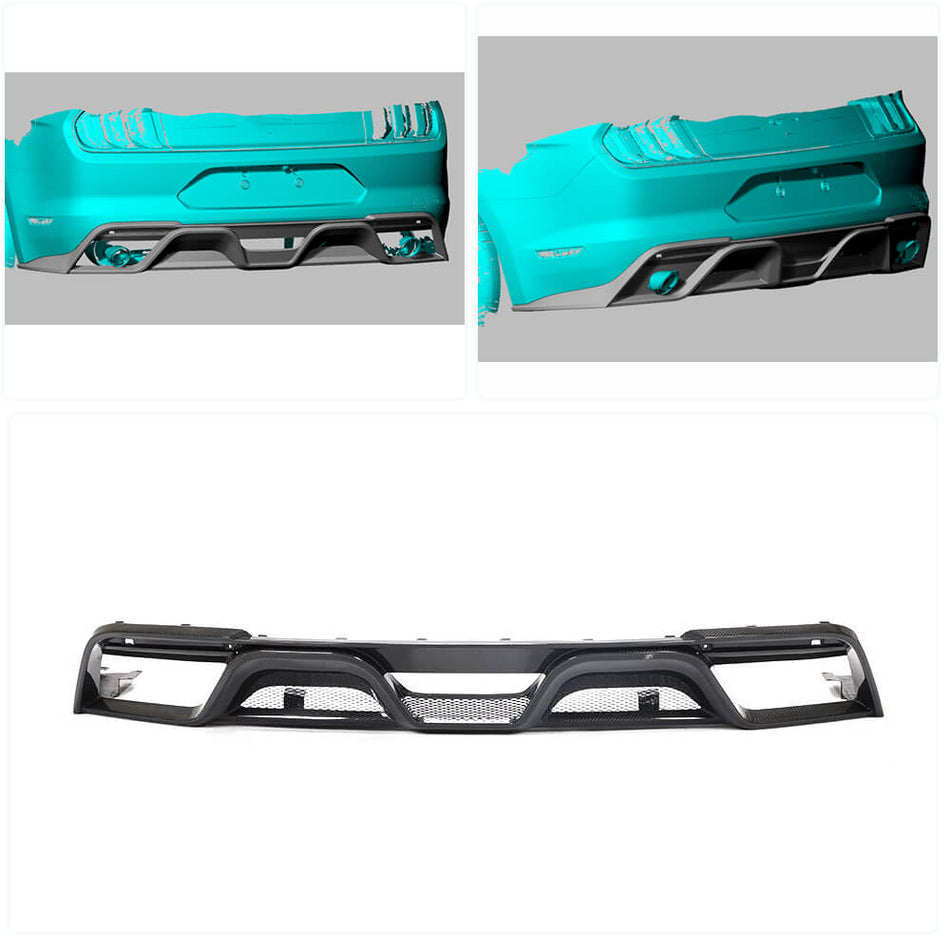 Ford Mustang V8 GT 2018-2021 Rear Bumper Diffuser Carbon Fiber-Ahacarbon