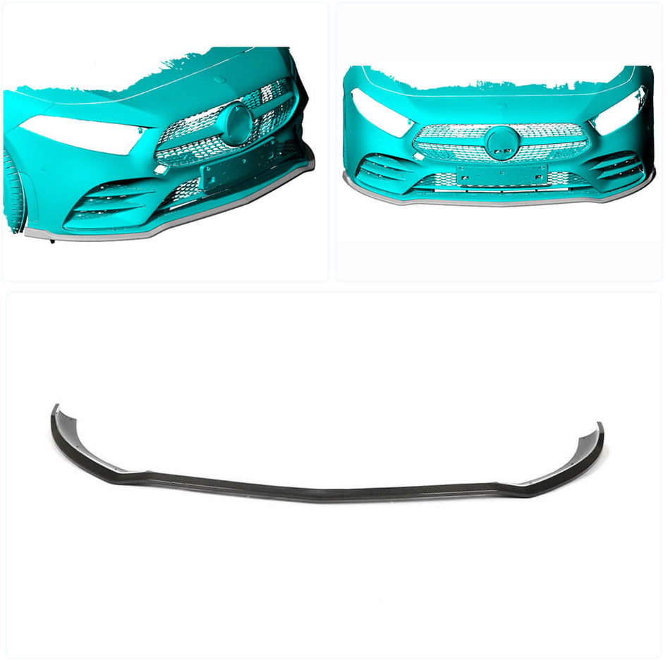 Mercedes Benz A Class (W177) V177 Sport A200 A250 Sport 2019UP Front Bumper Lip Carbon Fiber-Ahacarbon