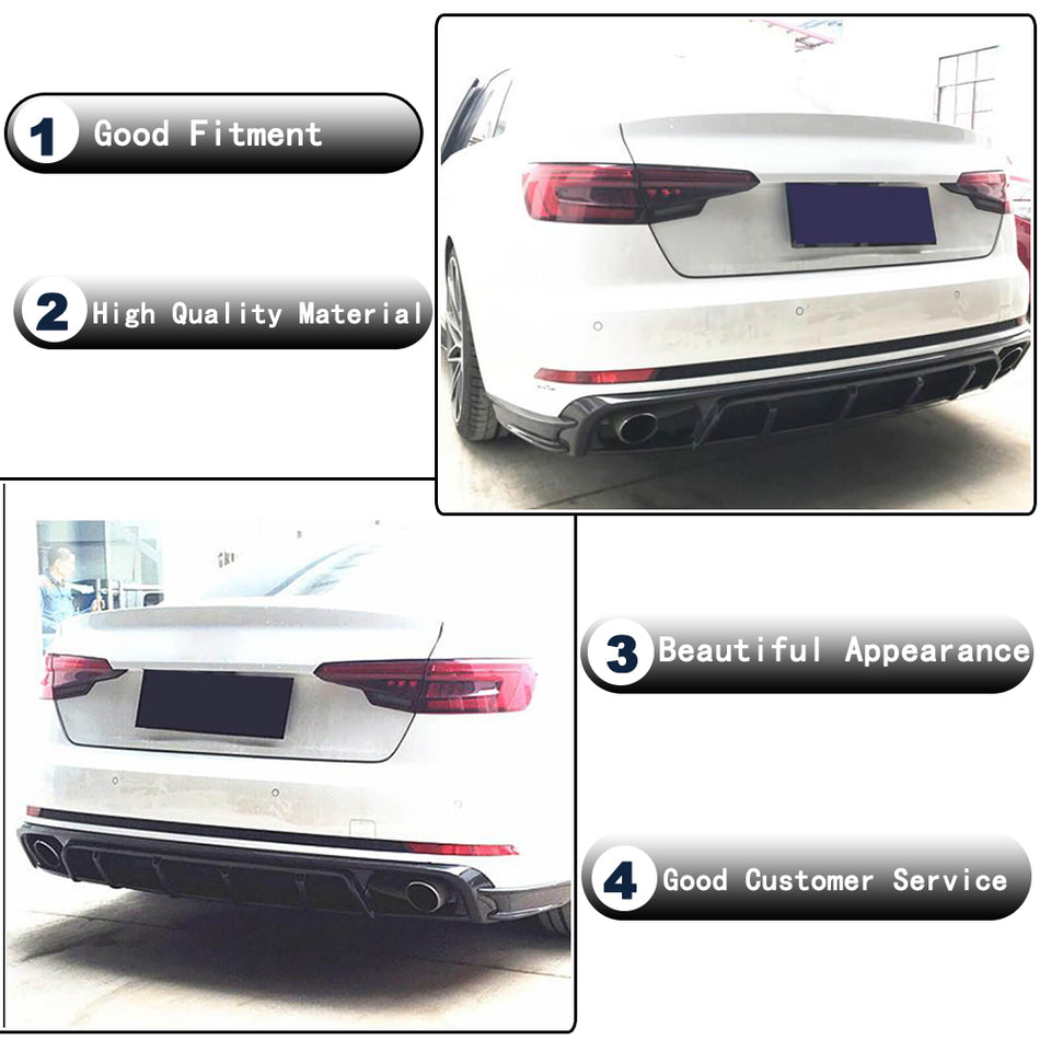 Audi S4 Sedan 2017-2020 Rear Bumper Diffuser With Splitters Carbon Fiber-Ahacarbon