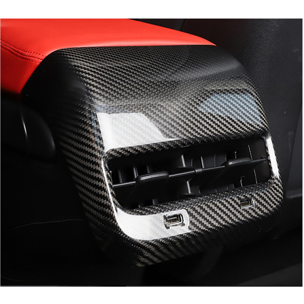 Tesla Model 3 Rear Back Seat Aircondition Moulding Dash Covers Dry Carbon Fiber-Ahacarbon