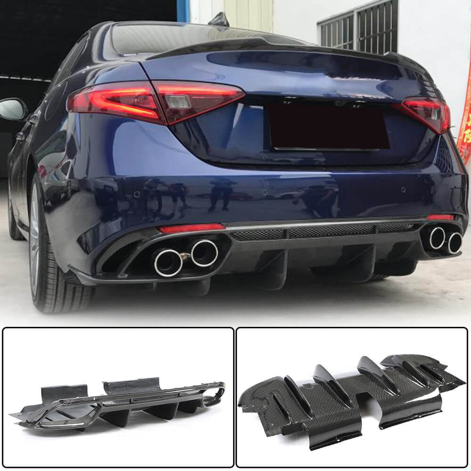 Alfa Romeo Giulia 952 Base 2015-2021 Rear Bumper Diffuser Carbon Fiber-Ahacarbon