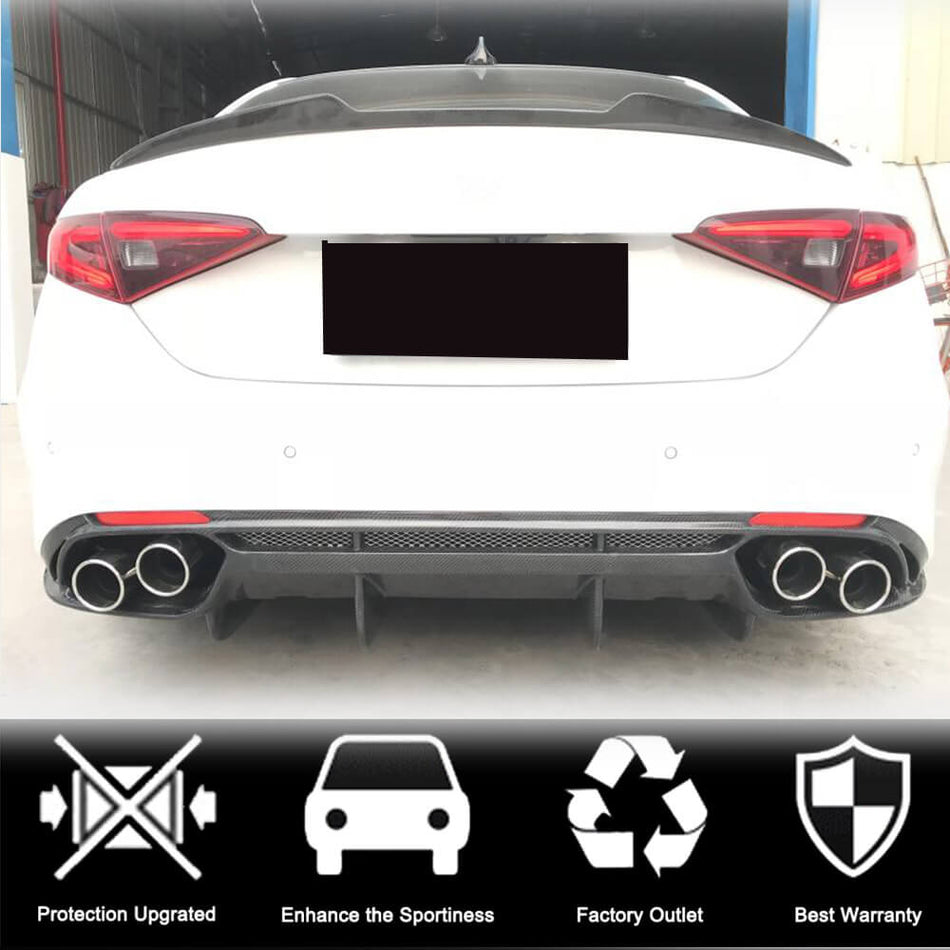 Alfa Romeo Giulia 952 Base 2015-2021 Rear Bumper Diffuser Carbon Fiber-Ahacarbon
