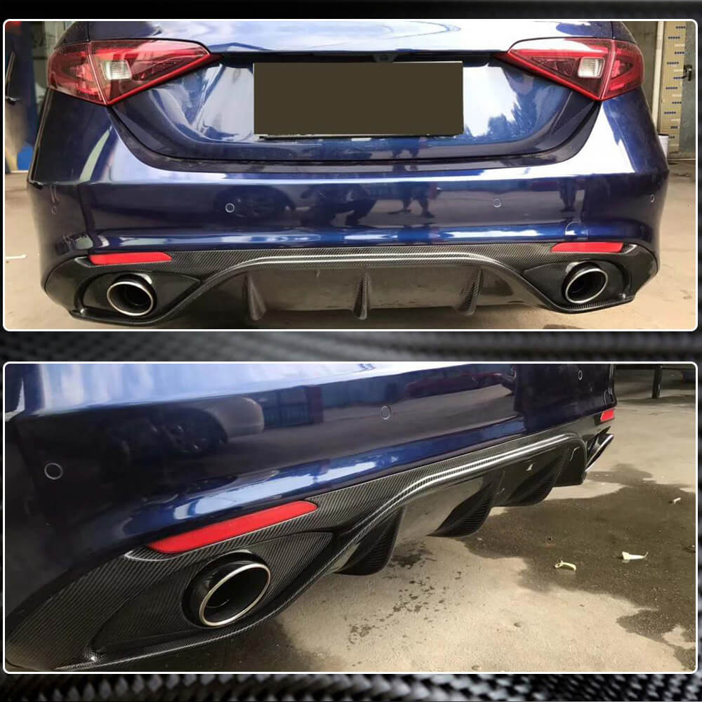Alfa Romeo Giulia 952 Base 2015-2020 Rear Bumper Diffuser Lip W/ Exhaust Tips Tailpipe Carbon Fiber-Ahacarbon