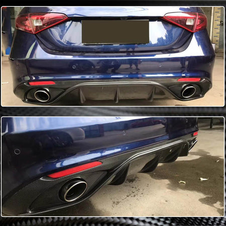 Alfa Romeo Giulia 952 Base 2015-2020 Rear Bumper Diffuser Lip W/ Exhaust Tips Tailpipe Carbon Fiber-Ahacarbon