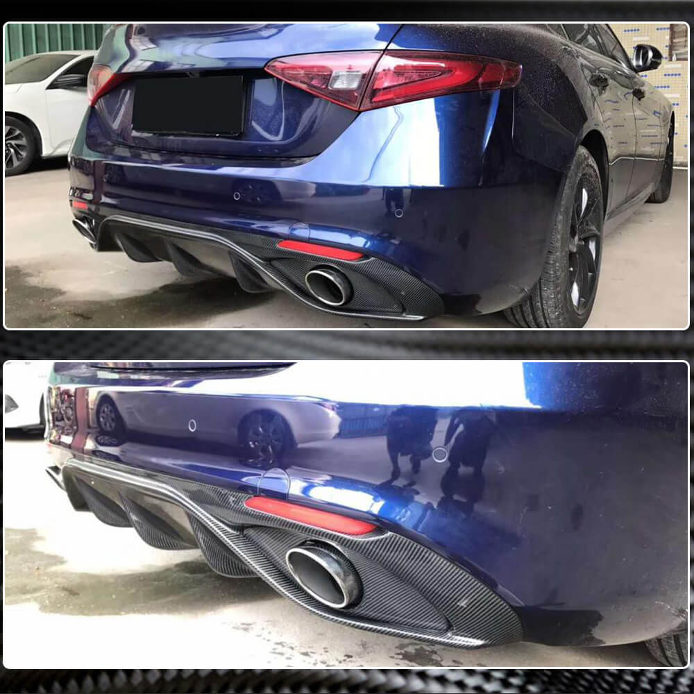 Alfa Romeo Giulia 952 Base 2015-2020 Rear Bumper Diffuser Lip W/ Exhaust Tips Tailpipe Carbon Fiber-Ahacarbon