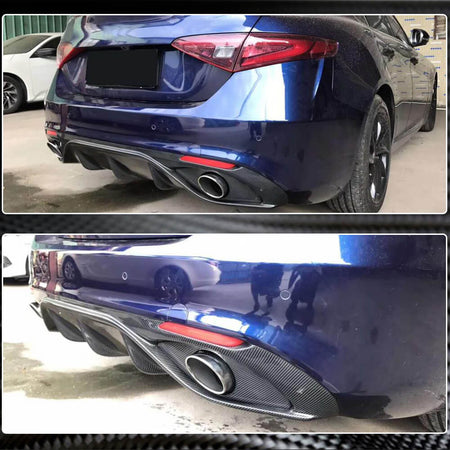 Alfa Romeo Giulia 952 Base 2015-2020 Rear Bumper Diffuser Lip W/ Exhaust Tips Tailpipe Carbon Fiber-Ahacarbon