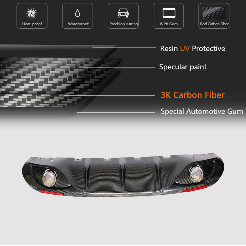 Alfa Romeo Giulia 952 Base 2015-2020 Rear Bumper Diffuser Lip W/ Exhaust Tips Tailpipe Carbon Fiber-Ahacarbon