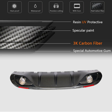Alfa Romeo Giulia 952 Base 2015-2020 Rear Bumper Diffuser Lip W/ Exhaust Tips Tailpipe Carbon Fiber-Ahacarbon