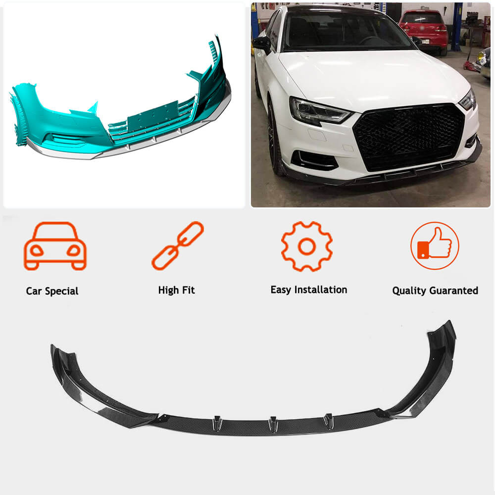 Audi A3 8V.5 Base Sedan Facelift 2017-2020 Carbon Fiber Front Bumper Lip Carbon Fiber-Ahacarbon