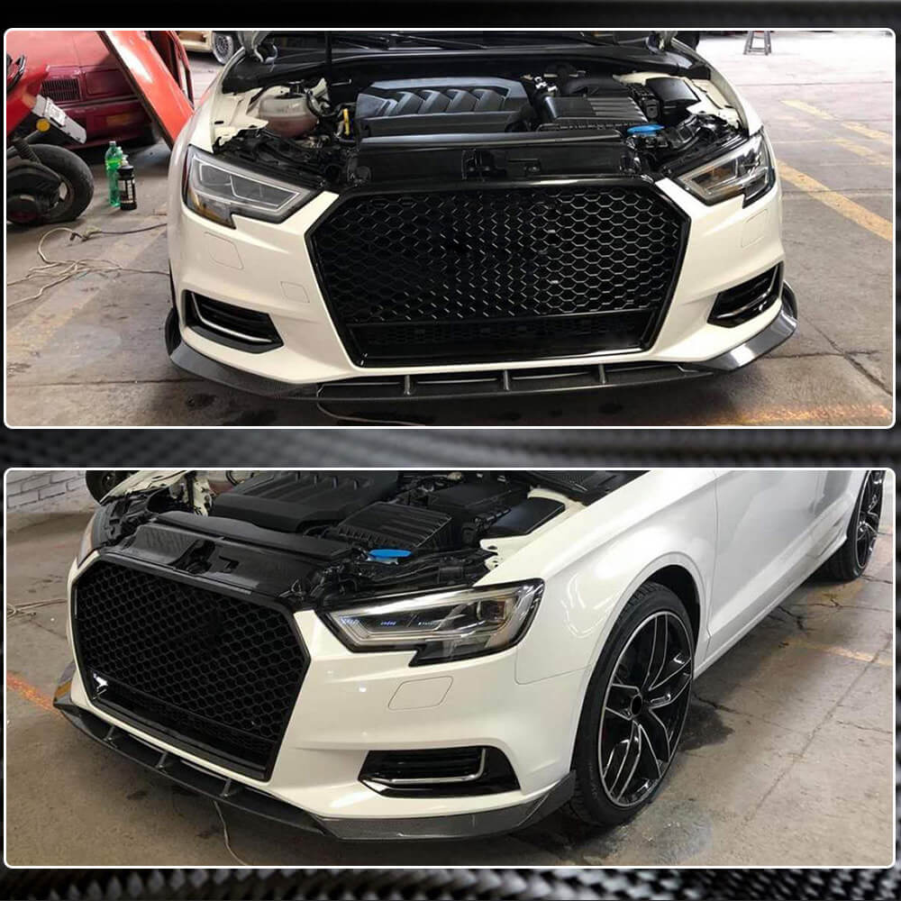 Audi A3 8V.5 Base Sedan Facelift 2017-2020 Carbon Fiber Front Bumper Lip Carbon Fiber-Ahacarbon