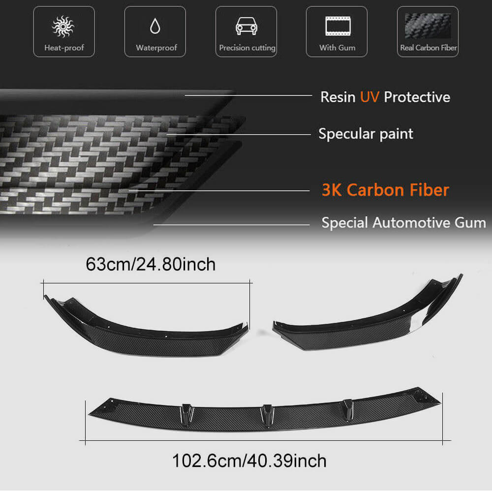 Audi A3 8V.5 Base Sedan Facelift 2017-2020 Carbon Fiber Front Bumper Lip Carbon Fiber-Ahacarbon