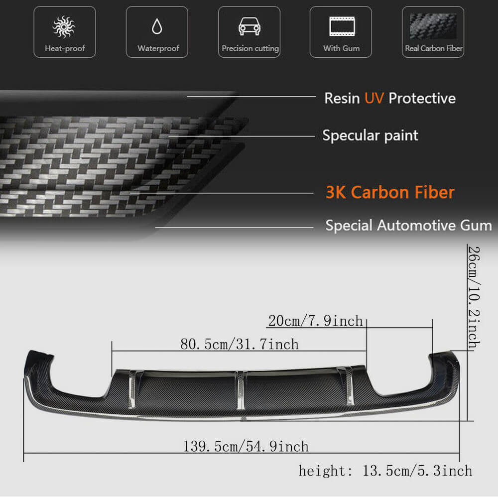 Audi A3 8V Sedan Pre-facelift 2014-2016 Rear Bumper Diffuser Carbon Fiber (Not for A3 Sline & S3)-Ahacarbon
