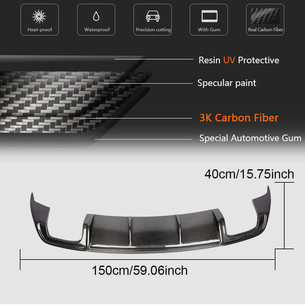 Audi A3 8V.5 Base Sedan Facelift 2017-2020 Rear Bumper Diffuser Carbon Fiber (Non-Sline Non-S3)-Ahacarbon