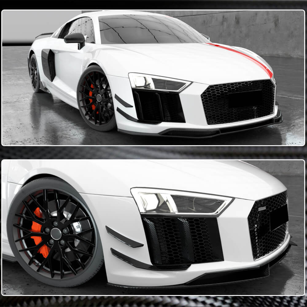 Audi R8 V10 Gen 2 4S 2016-2019 Front Bumper Fins Carbon Fiber-Ahacarbon