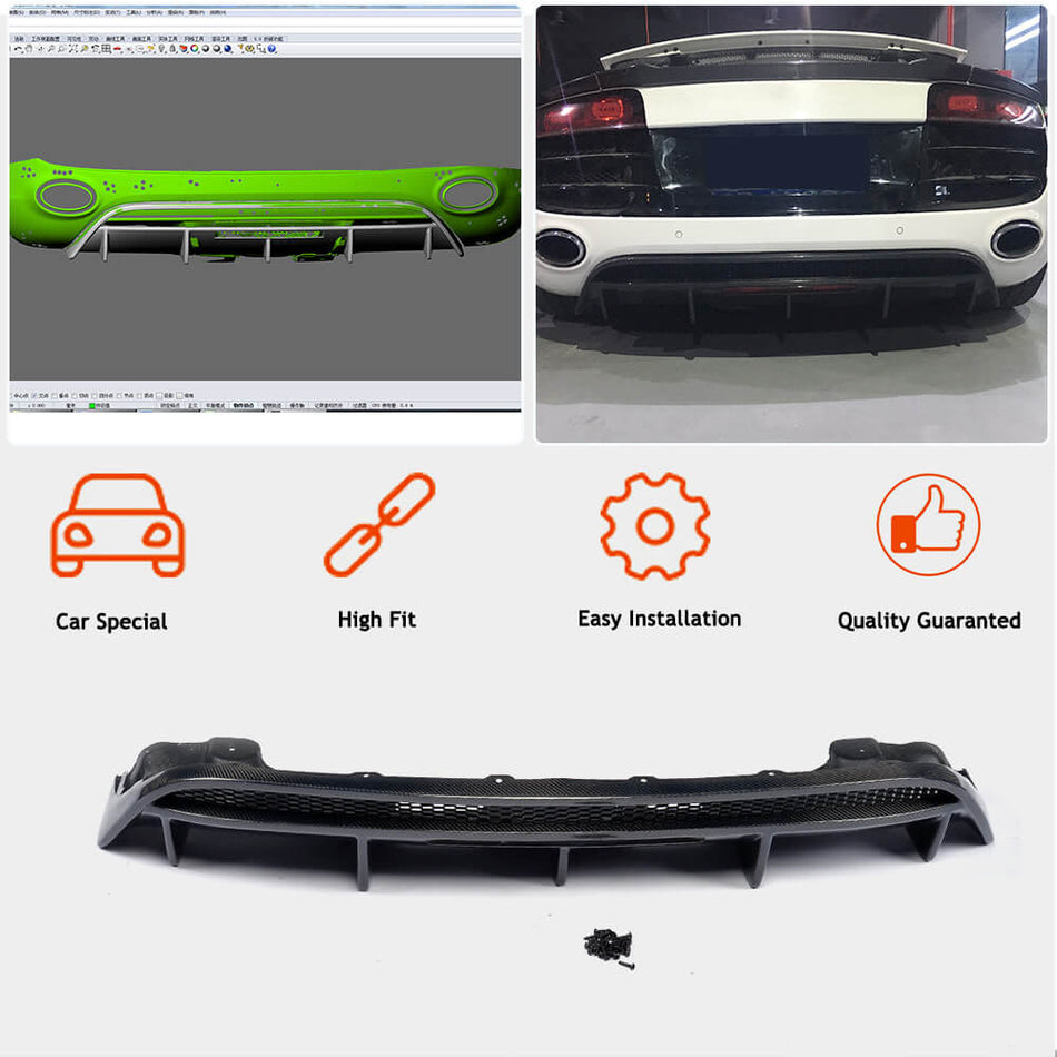 Audi R8 V8 V10 GT Spyder Pre-facelift 2008-2015 Rear Bumper Diffuser Carbon Fiber-Ahacarbon