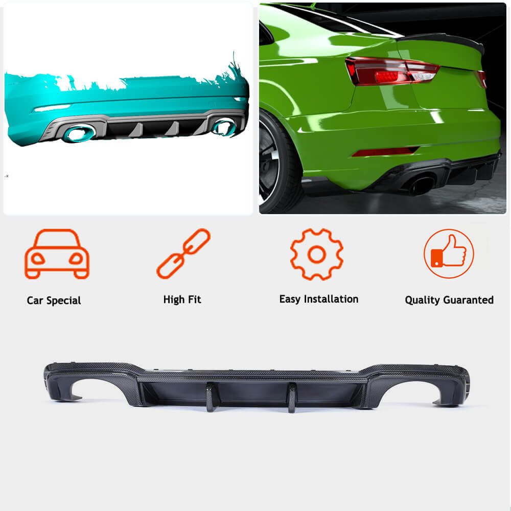 Audi RS3 8V.5 Sedan Facelift 2017-2019 Rear Bumper Diffuser Carbon Fiber-Ahacarbon