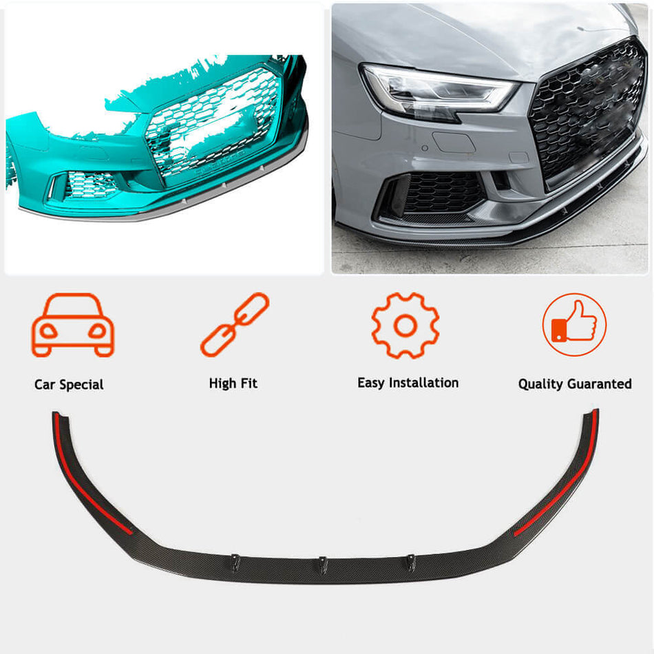 Audi RS3 8V.5 Sedan 2017-2019 Front Bumper Lip Carbon Fiber-Ahacarbon