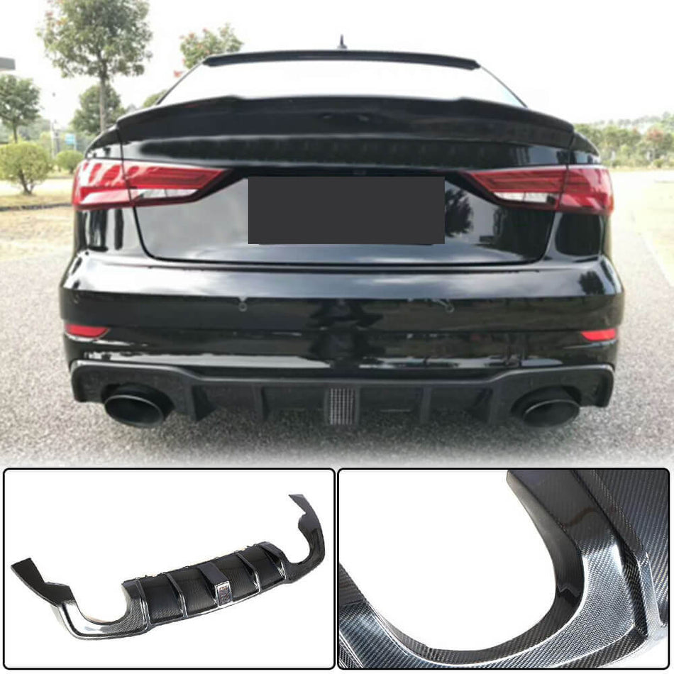 Audi RS3 8V.5 Sedan 2017-2019 Rear Bumper Diffuser Carbon Fiber(With LED Brake Light)-Ahacarbon