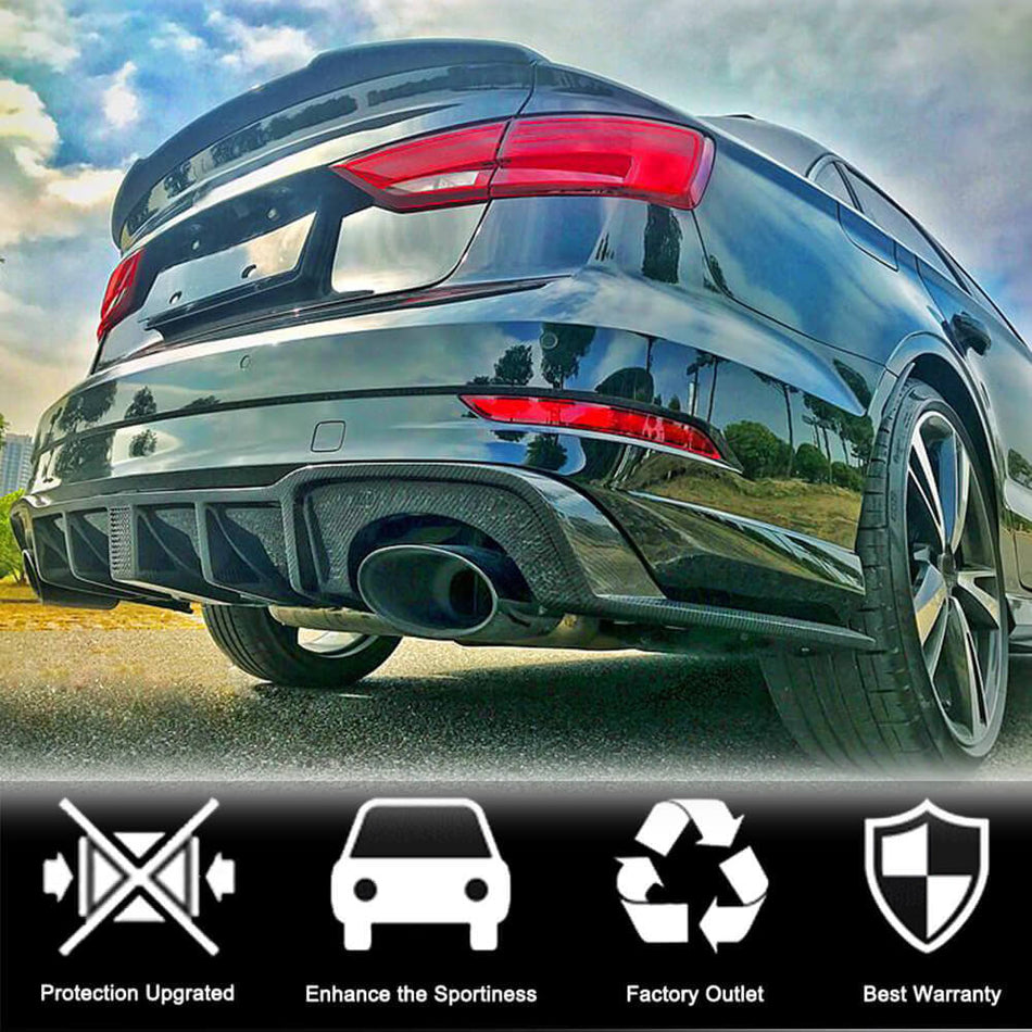 Audi RS3 8V.5 Sedan 2017-2019 Rear Bumper Diffuser Carbon Fiber(With LED Brake Light)-Ahacarbon