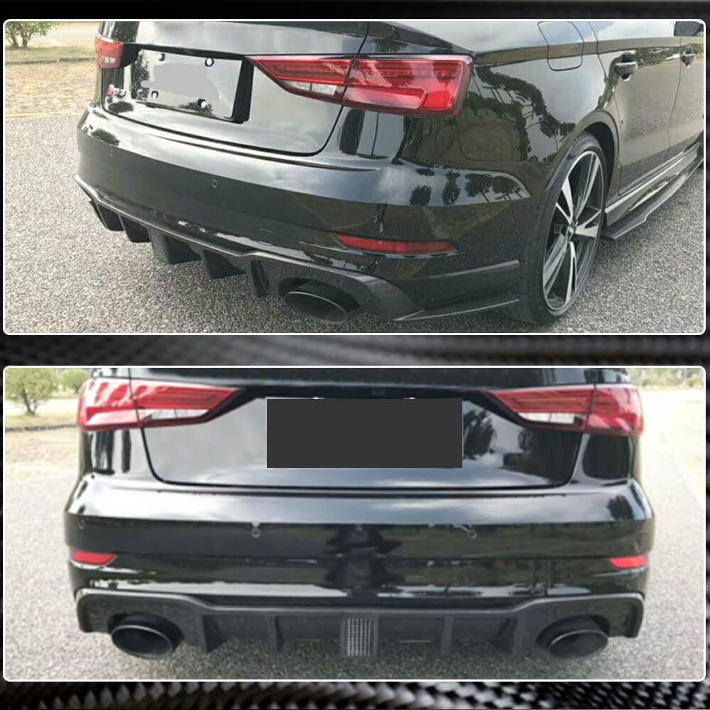 Audi RS3 8V.5 Sedan 2017-2019 Rear Bumper Diffuser Carbon Fiber(With LED Brake Light)-Ahacarbon