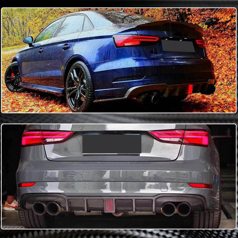 Audi RS3 8V.5 Sedan 2017-2019 Rear Bumper Diffuser Carbon Fiber(With LED Brake Light)-Ahacarbon