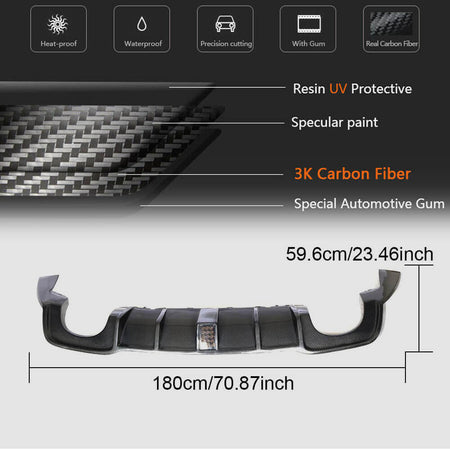 Audi RS3 8V.5 Sedan 2017-2019 Rear Bumper Diffuser Carbon Fiber(With LED Brake Light)-Ahacarbon