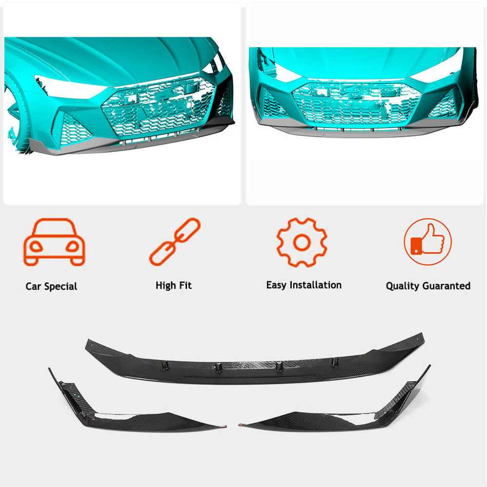 Audi RS6 C8 2019-2022 Front Bumper Lip Dry Carbon Fiber-Ahacarbon
