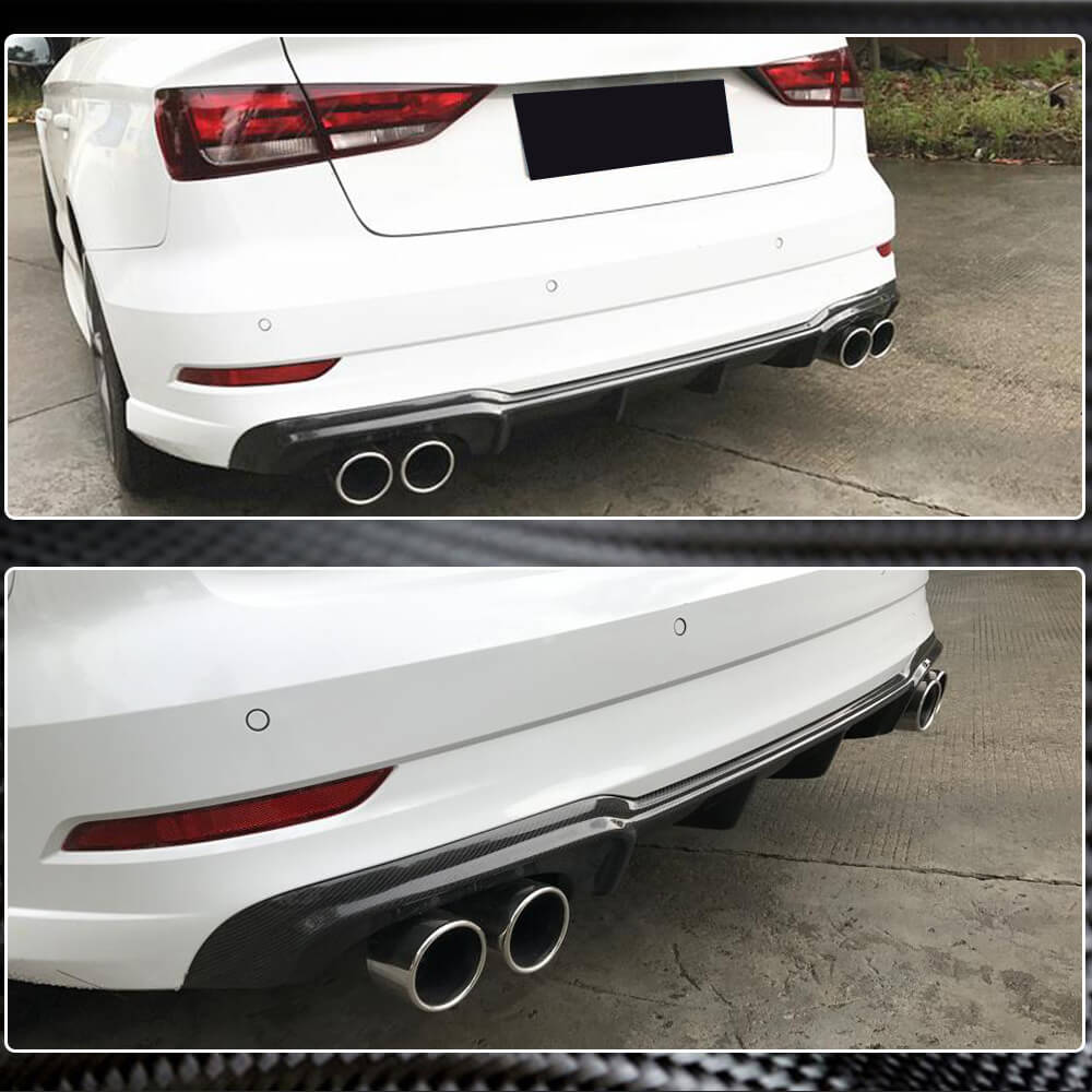 Audi S3 A3 8V Sline Sedan Facelift 2017-2020 Rear Bumper Diffuser Lip Carbon Fiber-Ahacarbon