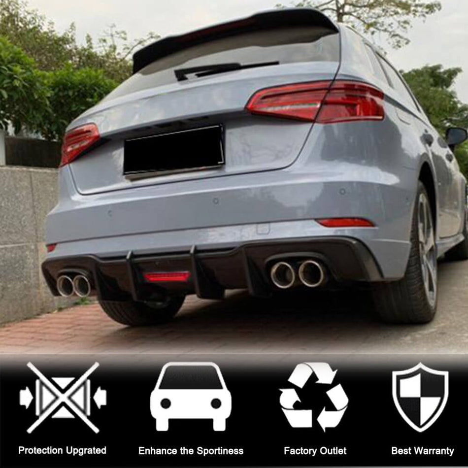 Audi S3 A3 Sline 8V.5 Hatchback Facelift 2017-2020 Rear Bumper Diffuser Carbon Fiber-Ahacarbon