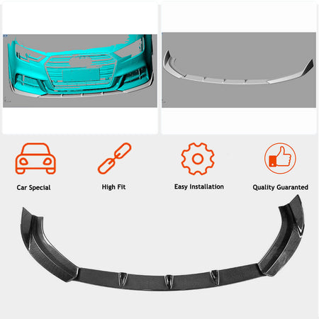 Audi S3 A3 Sline 8V.5 Sedan 2017-2020 Front Bumper Lip Carbon Fiber-Ahacarbon