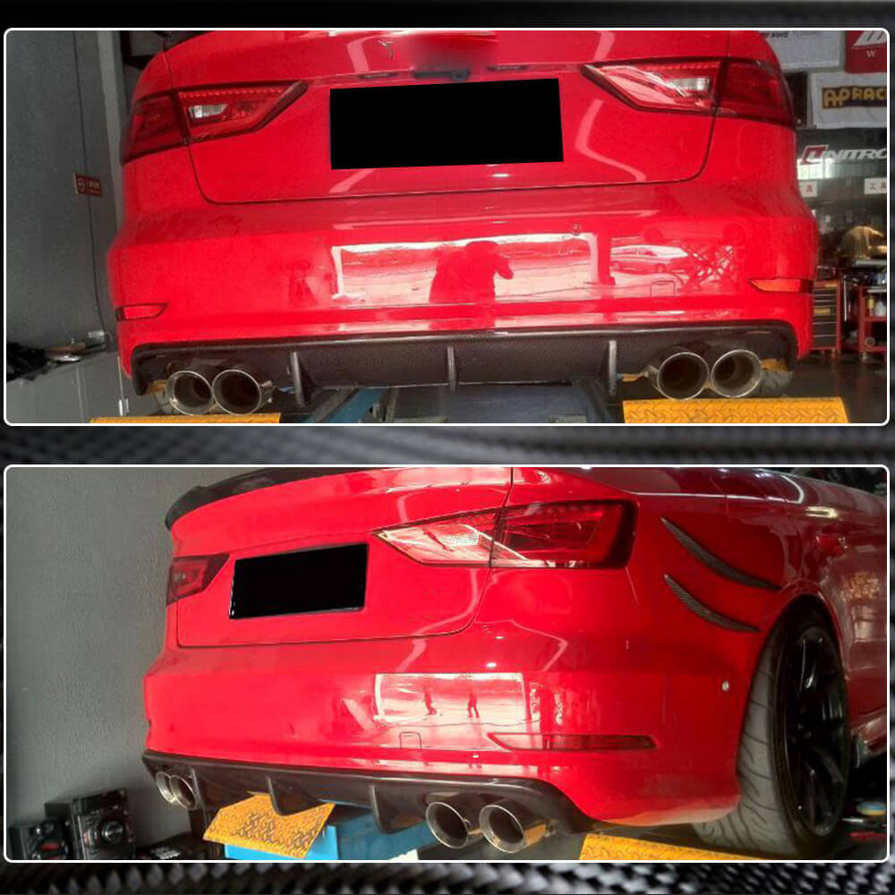Audi S3 A3 Sline 8V Sedan Pre-facelift 2014-2016 Rear Bumper Diffuser Carbon Fiber-Ahacarbon