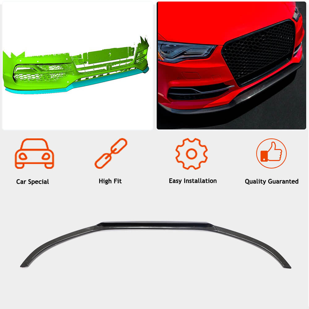 Audi S3 A3 Sline 8V Sedan Pre-facelift 2014-2016 Front Bumper Lip Carbon Fiber-Ahacarbon
