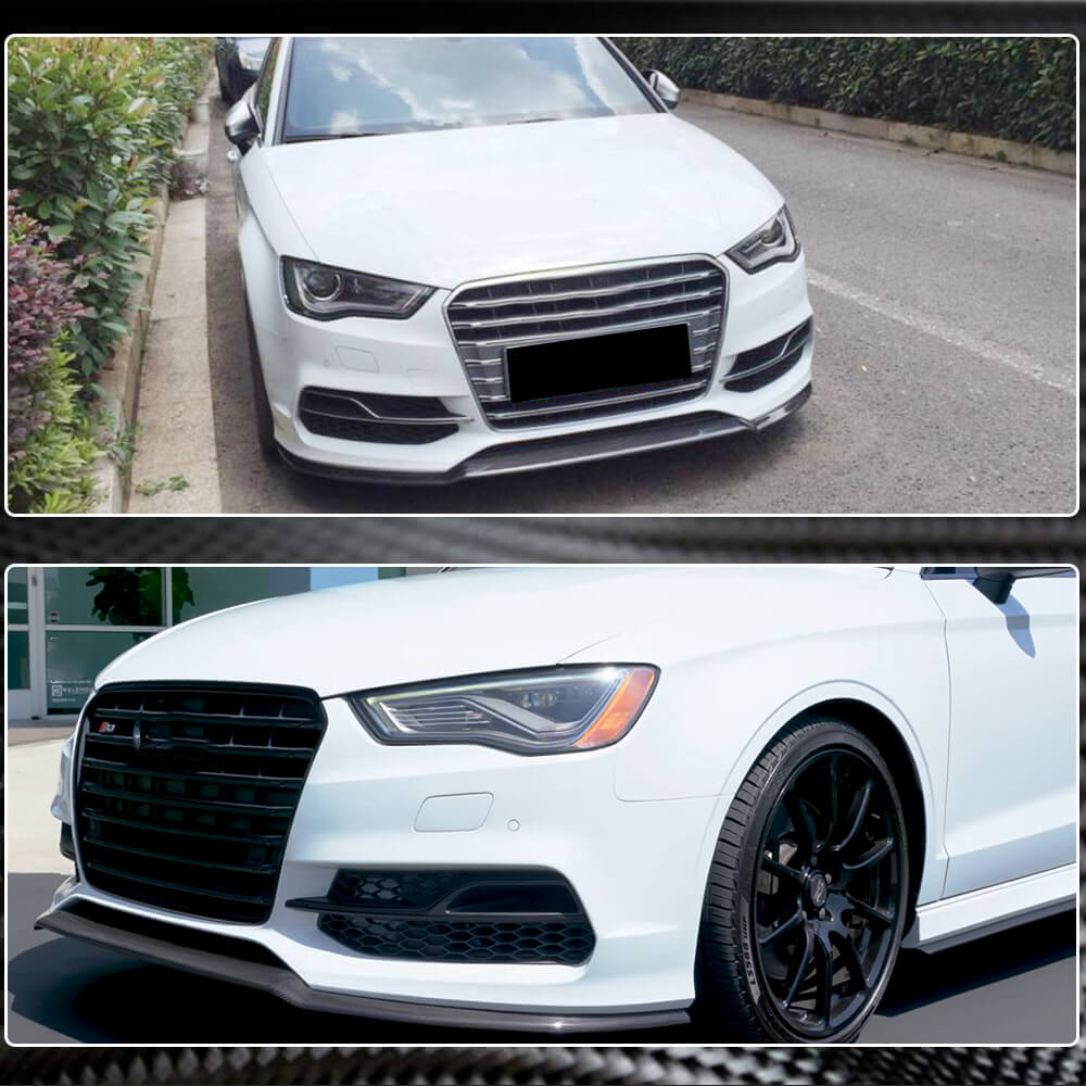 Audi S3 A3 Sline 8V Sedan Pre-facelift 2014-2016 Front Bumper Lip Carbon Fiber-Ahacarbon