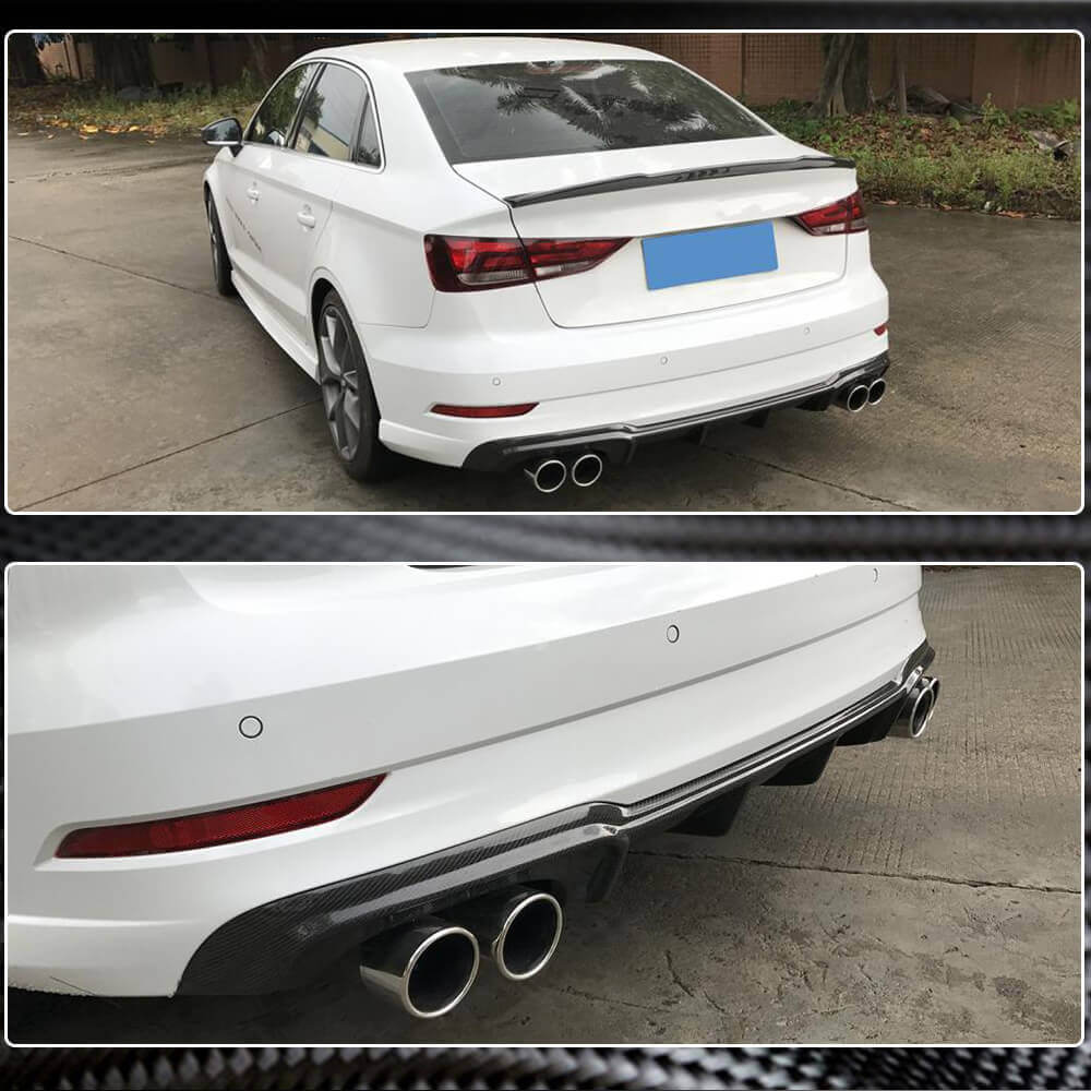 Audi S3 A3 Sline 8V Sedan Facelift 2017-2020 Rear Bumper Diffuser Carbon Fiber-Ahacarbon