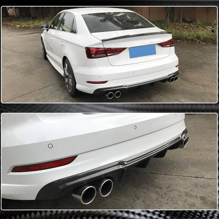 Audi S3 A3 Sline 8V Sedan Facelift 2017-2020 Rear Bumper Diffuser Carbon Fiber-Ahacarbon