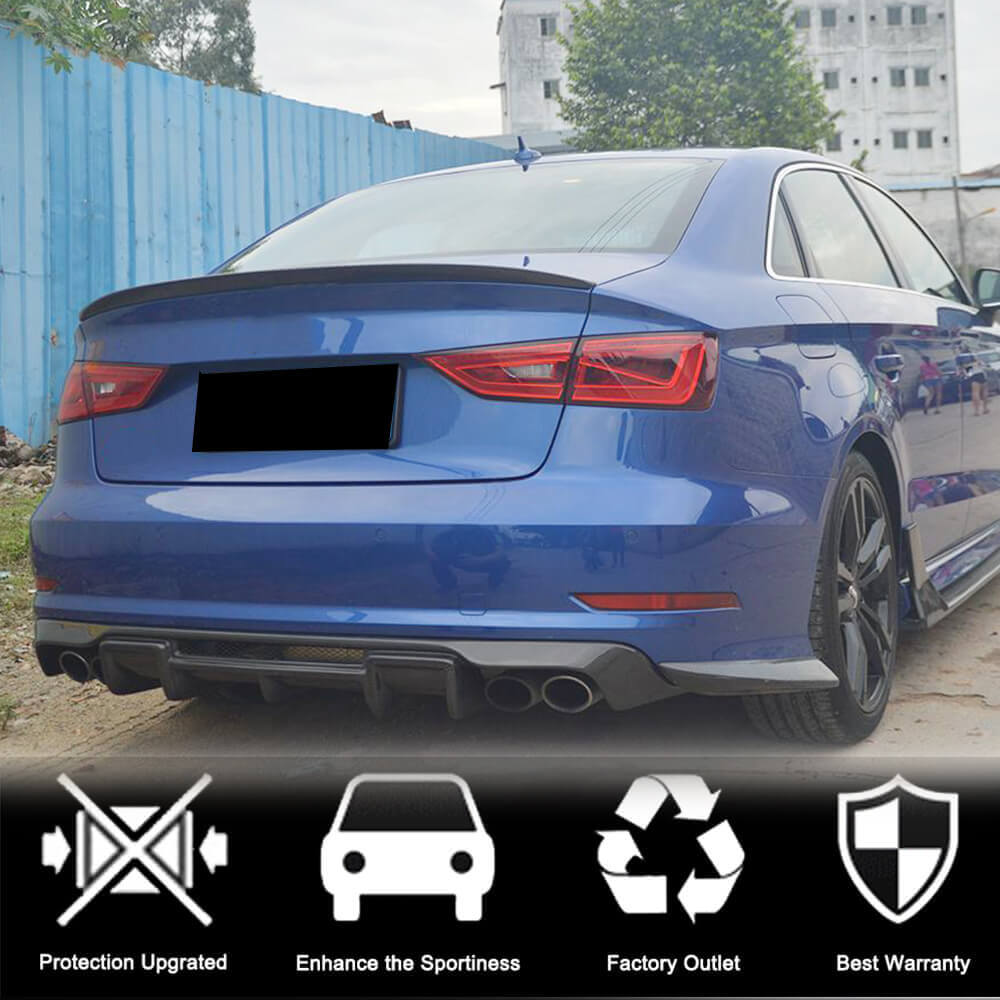 Audi S3 A3 Sline 8V Sedan Pre-facelift 2014-2016 Rear Bumper Diffuser Carbon Fiber-Ahacarbon