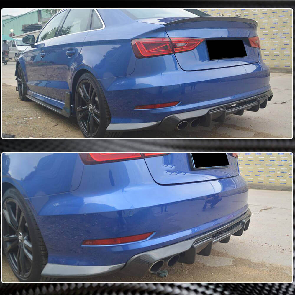 Audi S3 A3 Sline 8V Sedan Pre-facelift 2014-2016 Rear Bumper Diffuser Carbon Fiber-Ahacarbon