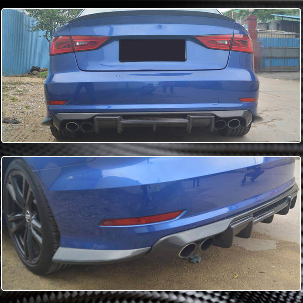 Audi S3 A3 Sline 8V Sedan Pre-facelift 2014-2016 Rear Bumper Splitters Carbon Fiber-Ahacarbon