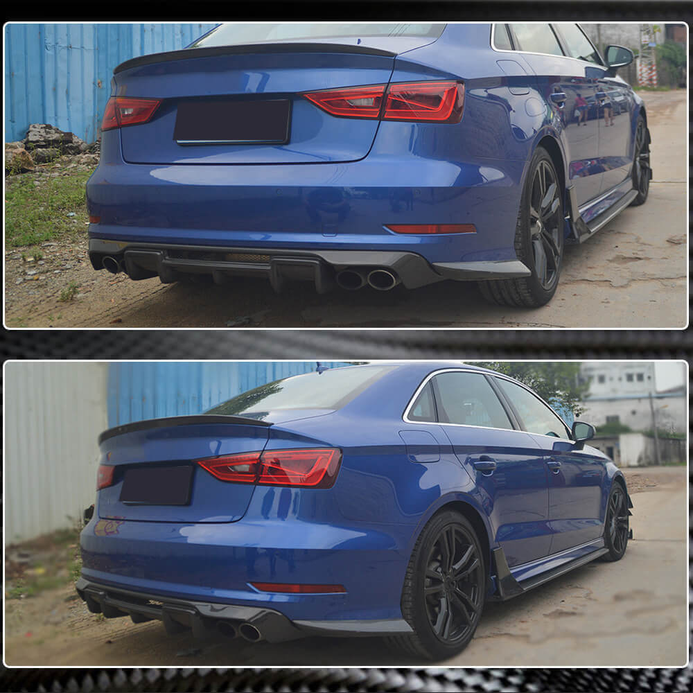 Audi S3 A3 Sline 8V Sedan Pre-facelift 2014-2016 Rear Bumper Splitters Carbon Fiber-Ahacarbon