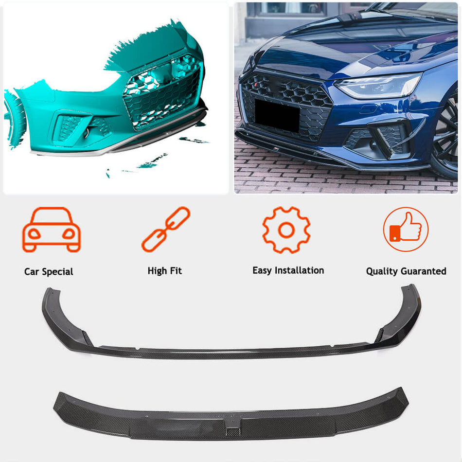 Audi S4 A4 Sline B9.5 Sedan Facelift 2020UP Front Bumper Lip Carbon Fiber-Ahacarbon