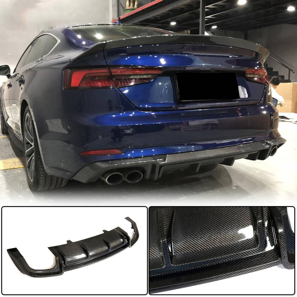 Audi S5 A5 Sline B9 2017-2019 Carbon Fiber/FRP Rear Bumper Diffuser-Ahacarbon