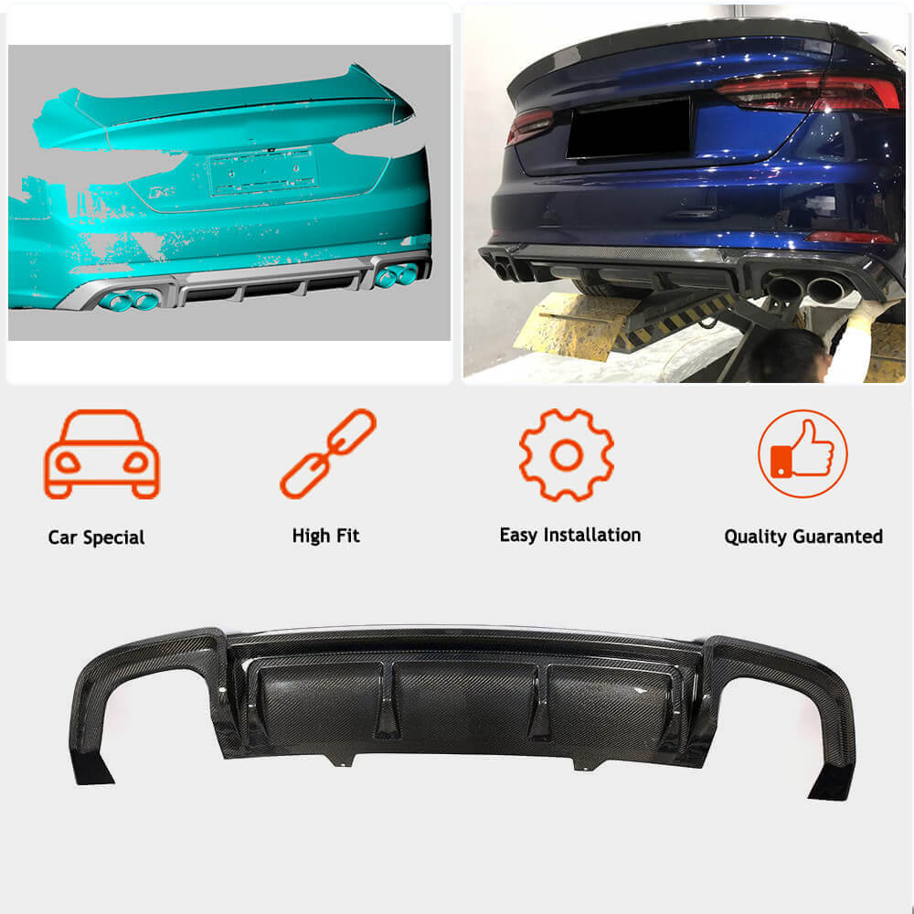 Audi S5 A5 Sline B9 2017-2019 Carbon Fiber/FRP Rear Bumper Diffuser-Ahacarbon