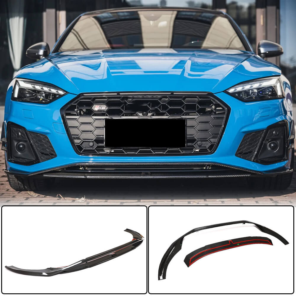 Audi S5 A5 Sline B9.5 2020UP Front Bumper Lip Dry Carbon Fiber-Ahacarbon