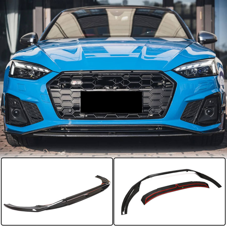 Audi S5 A5 Sline B9.5 2020UP Front Bumper Lip Dry Carbon Fiber-Ahacarbon