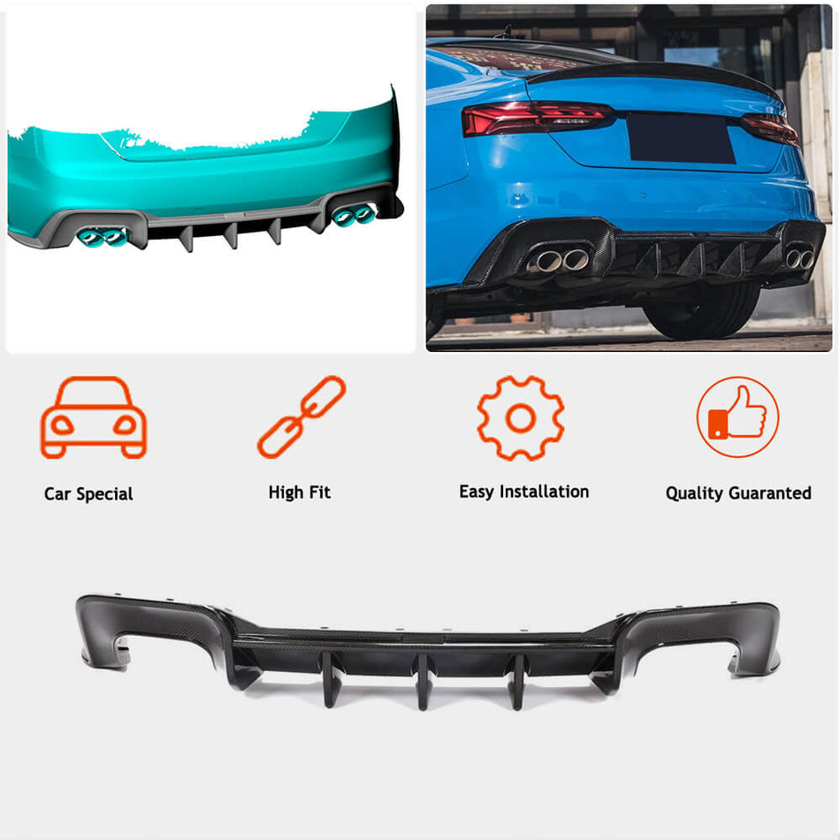 Audi S5 A5 Sline B9.5 Facelift 2020-2022 Rear Bumper Diffuser Dry Carbon Fiber-Ahacarbon
