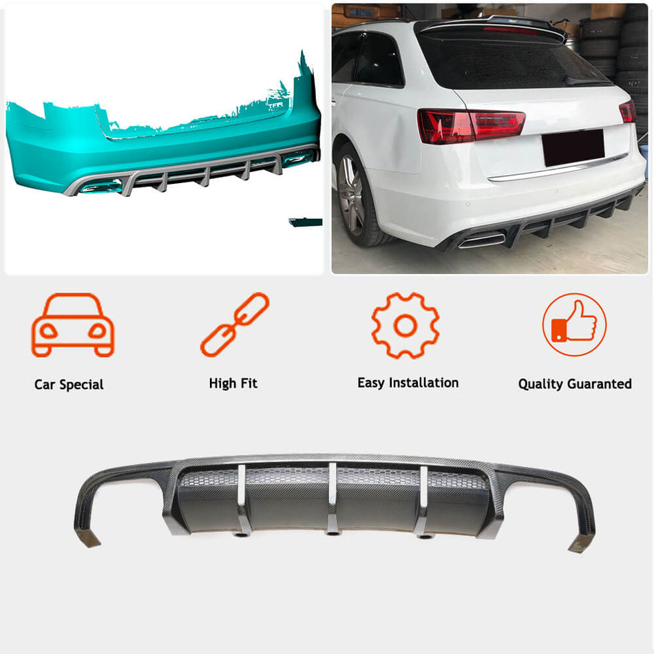 Audi S6 A6 Sline C7 Wagon 2015-2018 Rear Bumper Diffuser Carbon Fiber-Ahacarbon