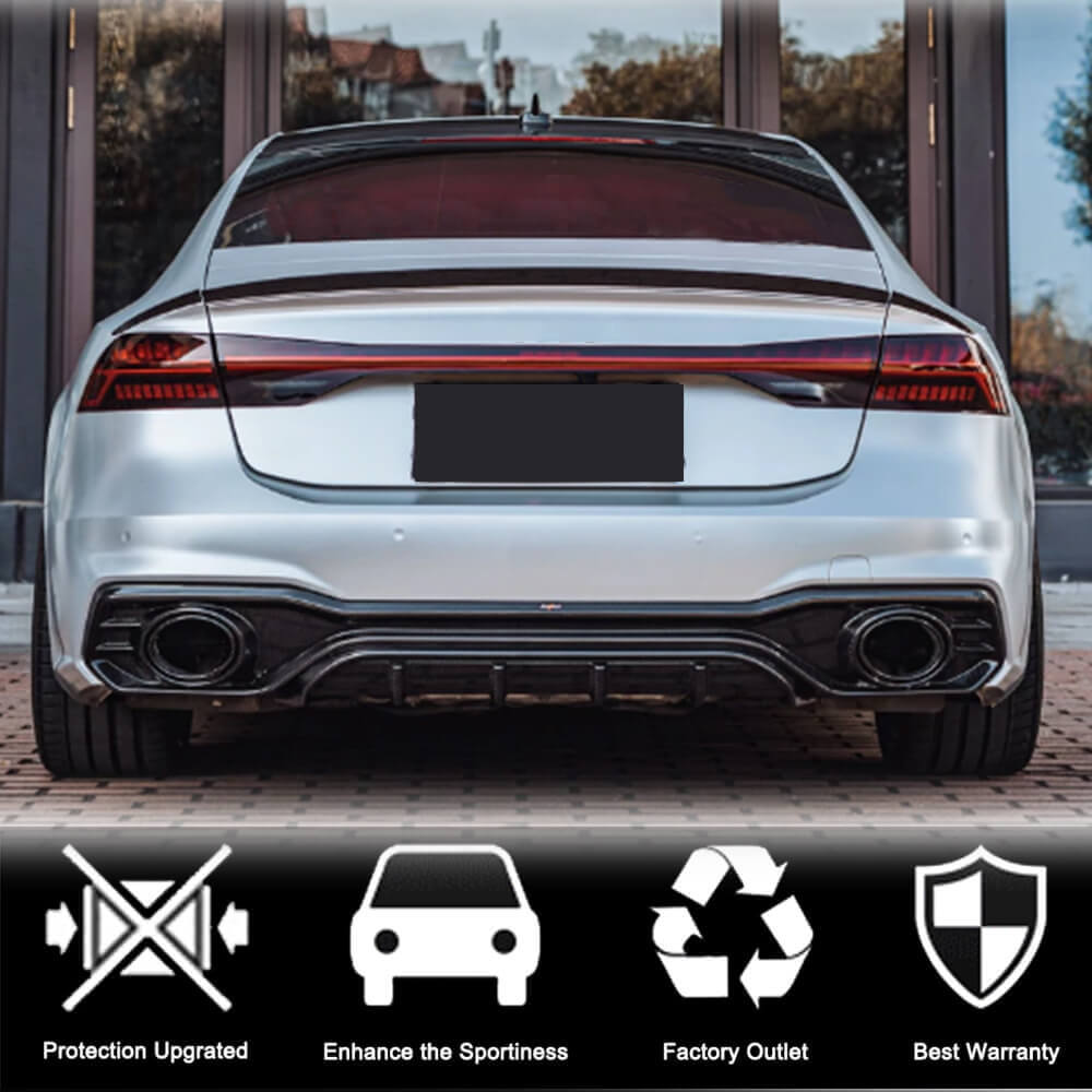 Audi S7 A7 Sline C8 2019-2022 Rear Bumper Diffuser Valance Lip with Exhaust Pipes Dry Carbon Fiber-Ahacarbon