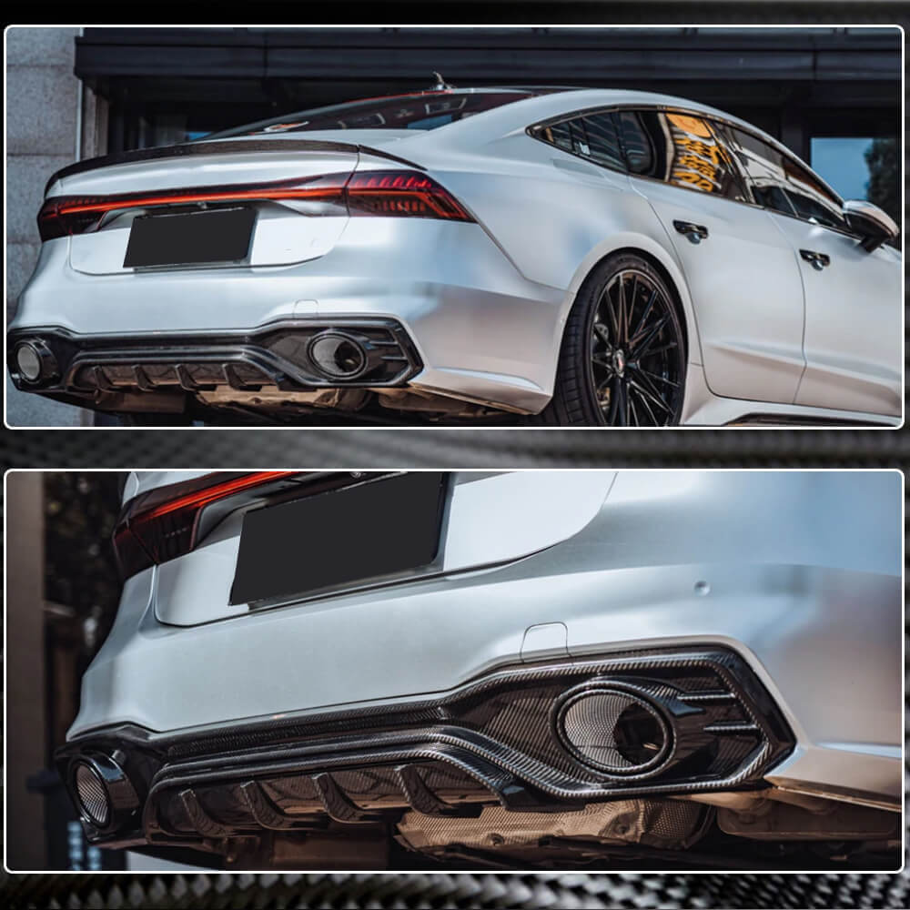 Audi S7 A7 Sline C8 2019-2022 Rear Bumper Diffuser Valance Lip with Exhaust Pipes Dry Carbon Fiber-Ahacarbon