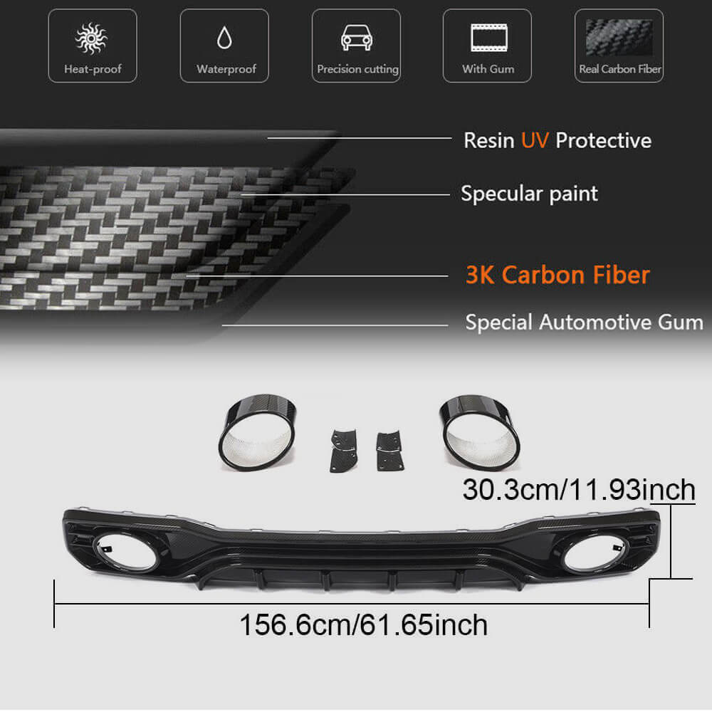 Audi S7 A7 Sline C8 2019-2022 Rear Bumper Diffuser Valance Lip with Exhaust Pipes Dry Carbon Fiber-Ahacarbon