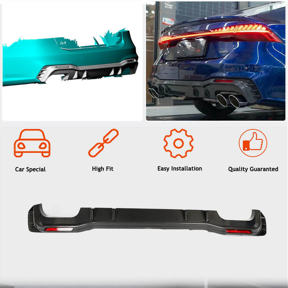Audi S7 A7 Sline C8 Sportback 2019-2021 Rear Bumper Diffuser Carbon Fiber-Ahacarbon